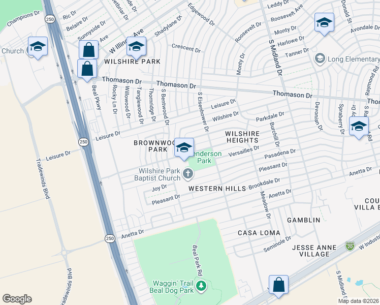 map of restaurants, bars, coffee shops, grocery stores, and more near 4800 Graceland Drive in Midland