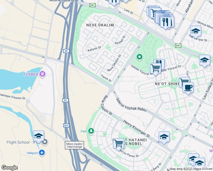 map of restaurants, bars, coffee shops, grocery stores, and more near Sderot Yitshak Rabin in Rishon LeTsiyon