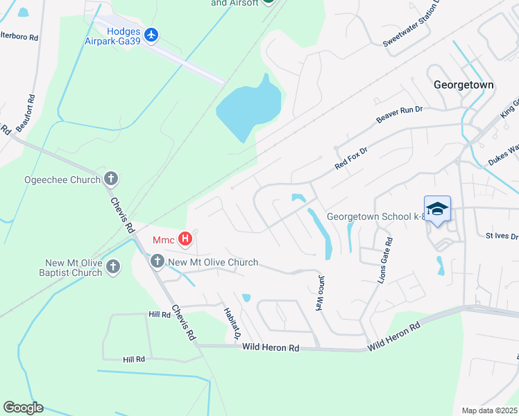map of restaurants, bars, coffee shops, grocery stores, and more near 95 Red Fox Drive in Savannah