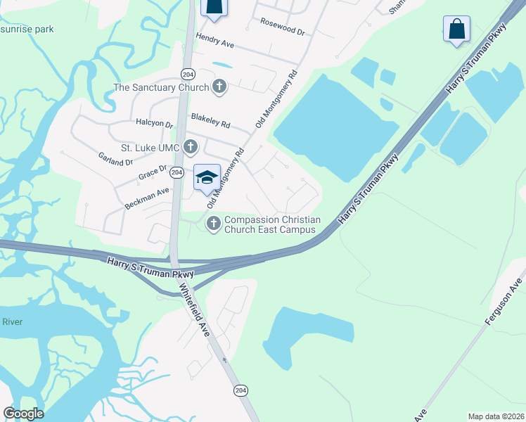 map of restaurants, bars, coffee shops, grocery stores, and more near 106 Kings Court in Savannah