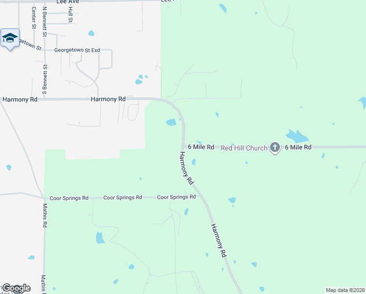 map of restaurants, bars, coffee shops, grocery stores, and more near 1007 Harmony Road in Crystal Springs
