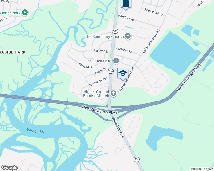 map of restaurants, bars, coffee shops, grocery stores, and more near 9133 Whitefield Avenue in Savannah