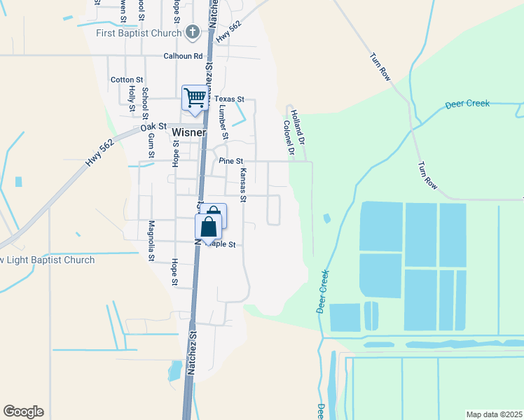 map of restaurants, bars, coffee shops, grocery stores, and more near 171 Kansas Street in Wisner