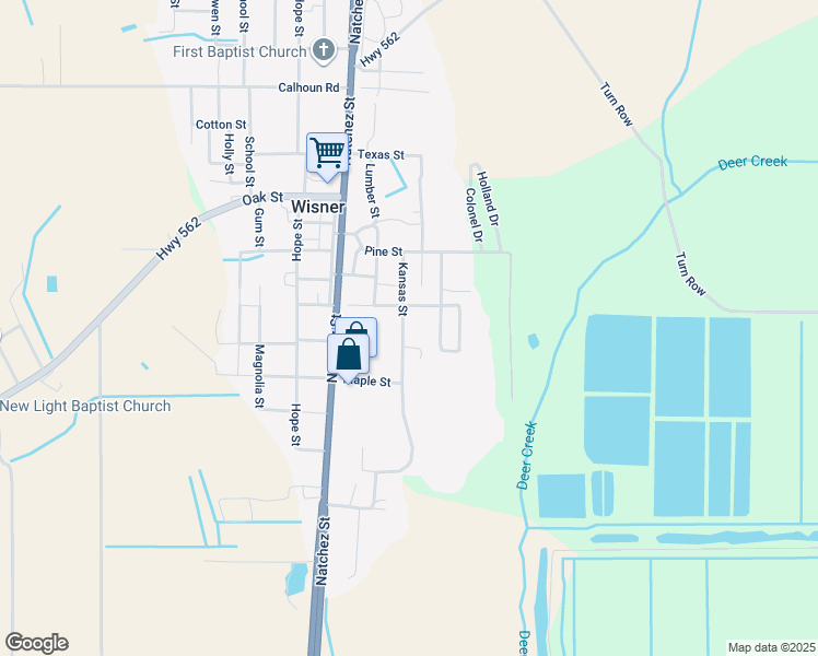 map of restaurants, bars, coffee shops, grocery stores, and more near 171 Kansas Street in Wisner