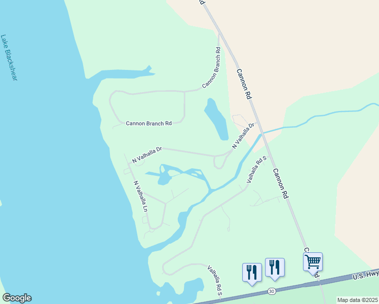 map of restaurants, bars, coffee shops, grocery stores, and more near North Valhalla Drive in Crisp County