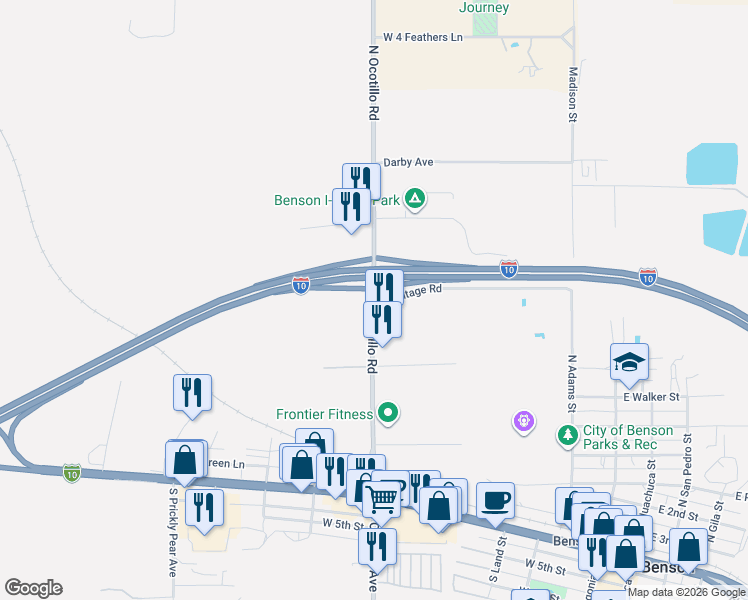 map of restaurants, bars, coffee shops, grocery stores, and more near in Benson