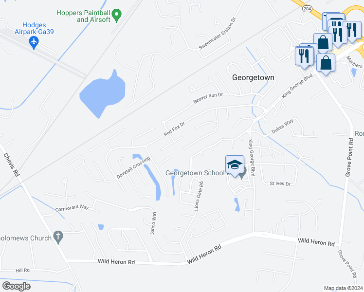 map of restaurants, bars, coffee shops, grocery stores, and more near 41 Cutler Drive in Savannah