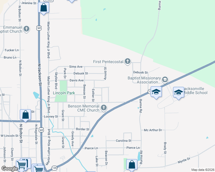 map of restaurants, bars, coffee shops, grocery stores, and more near 1110 Holloway Avenue in Jacksonville