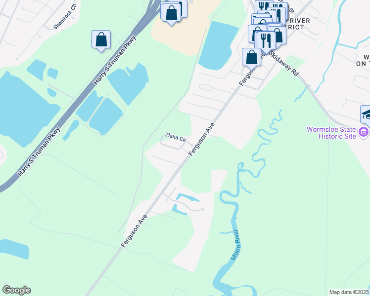map of restaurants, bars, coffee shops, grocery stores, and more near 3 Hannah Lane in Savannah