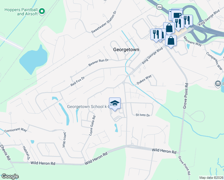 map of restaurants, bars, coffee shops, grocery stores, and more near 114 Lions Gate Road in Savannah