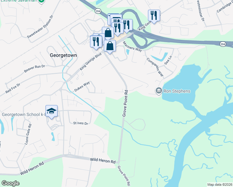 map of restaurants, bars, coffee shops, grocery stores, and more near 111 Laurens Lane in Savannah