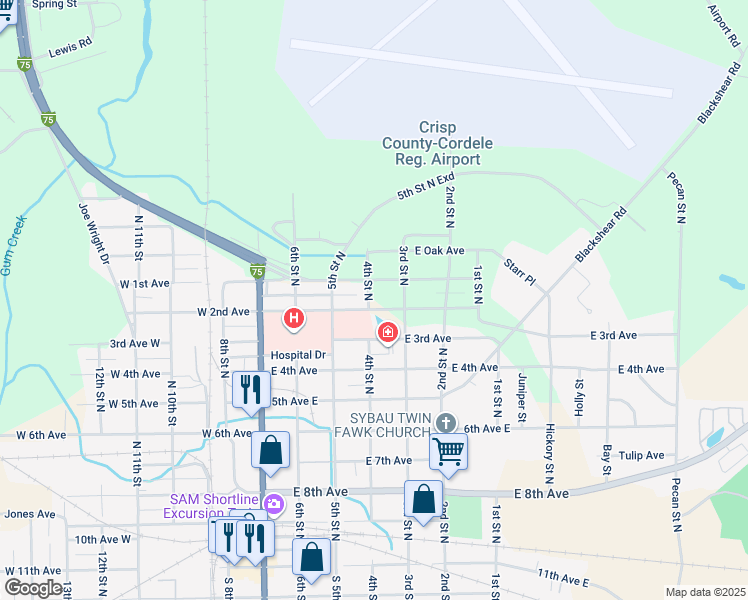 map of restaurants, bars, coffee shops, grocery stores, and more near 403 East 2nd Avenue in Cordele