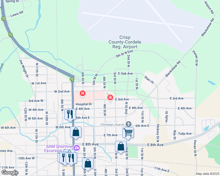 map of restaurants, bars, coffee shops, grocery stores, and more near 403 East 2nd Avenue in Cordele