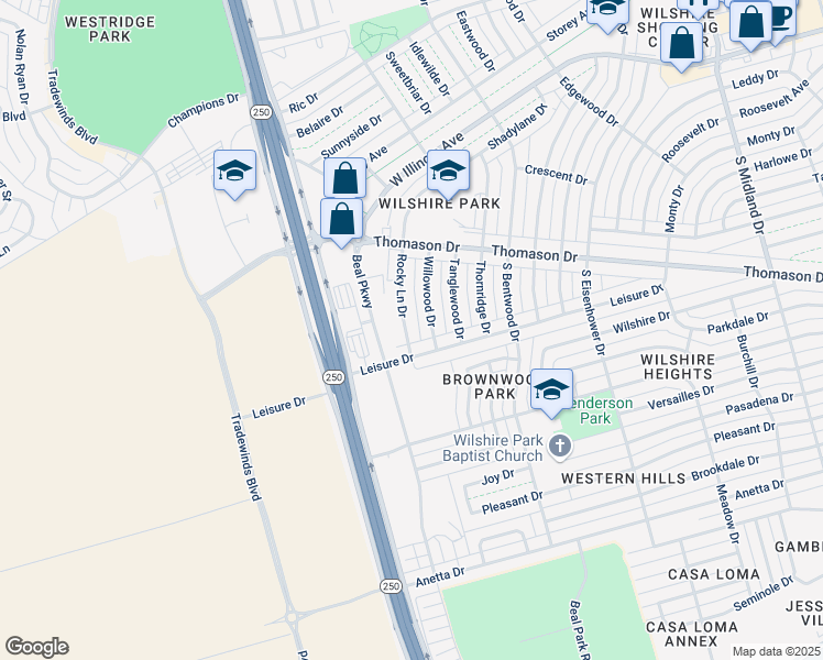 map of restaurants, bars, coffee shops, grocery stores, and more near 330 Willowood Drive in Midland
