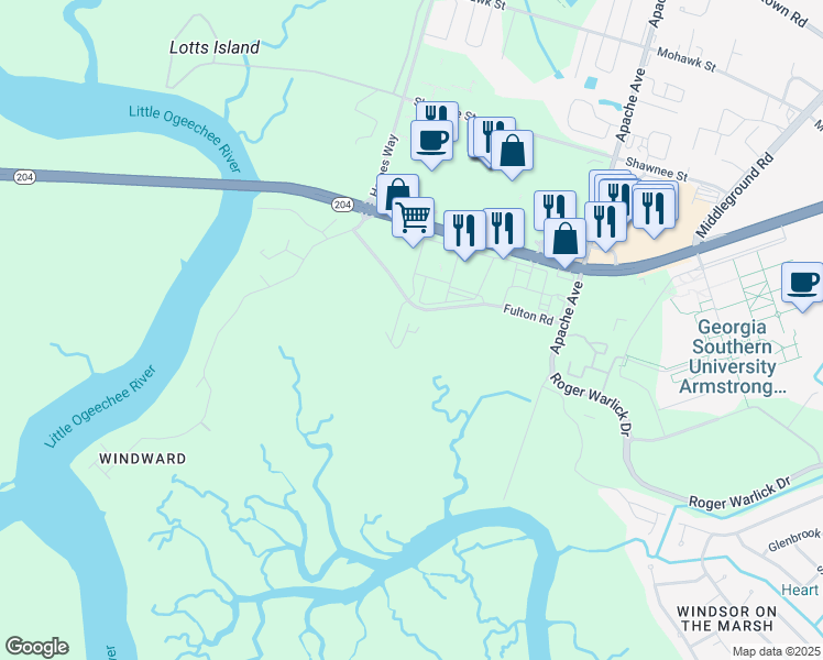 map of restaurants, bars, coffee shops, grocery stores, and more near in Savannah