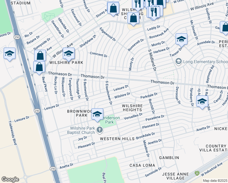 map of restaurants, bars, coffee shops, grocery stores, and more near 4618 Leisure Drive in Midland