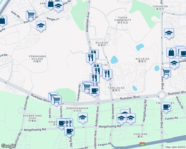 map of restaurants, bars, coffee shops, grocery stores, and more near An De Men Bei Jie in Nan Jing Shi