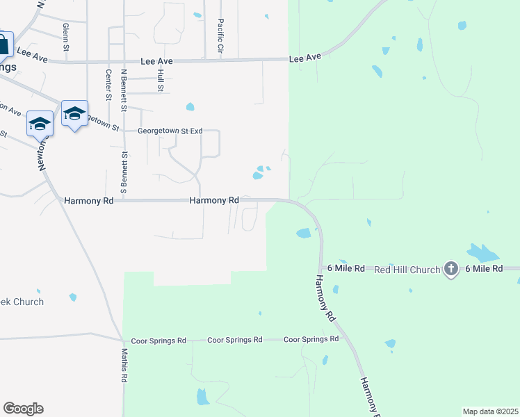 map of restaurants, bars, coffee shops, grocery stores, and more near 101 Harmony Circle in Crystal Springs