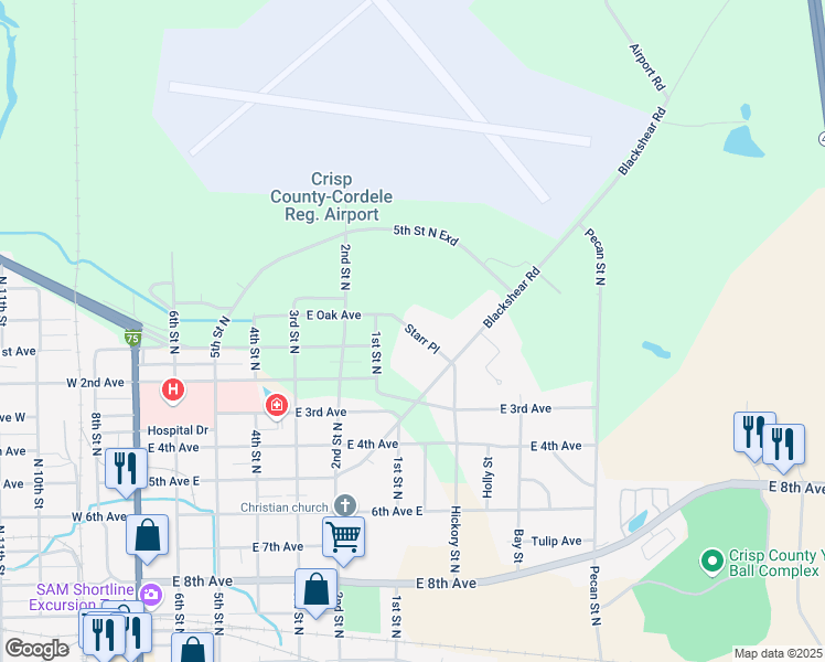 map of restaurants, bars, coffee shops, grocery stores, and more near 705 Starr Place in Cordele