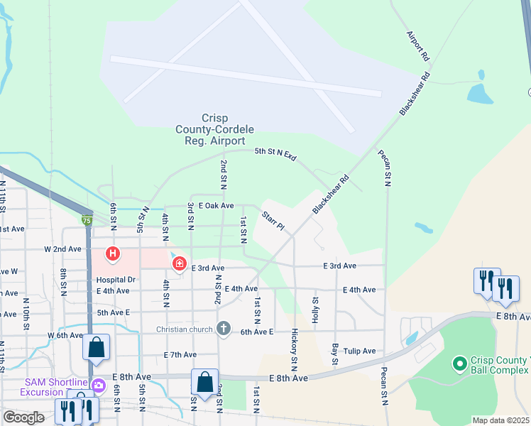 map of restaurants, bars, coffee shops, grocery stores, and more near 705 Starr Place in Cordele