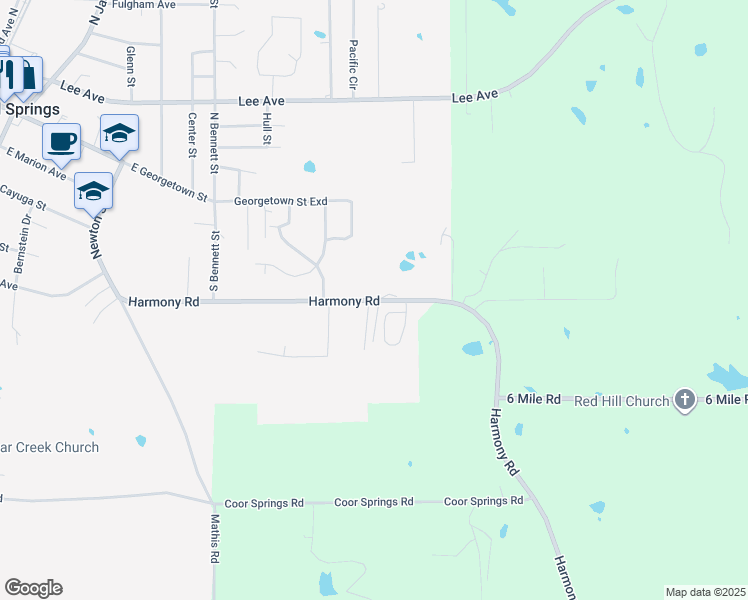 map of restaurants, bars, coffee shops, grocery stores, and more near 101-499 Harmony Circle in Crystal Springs