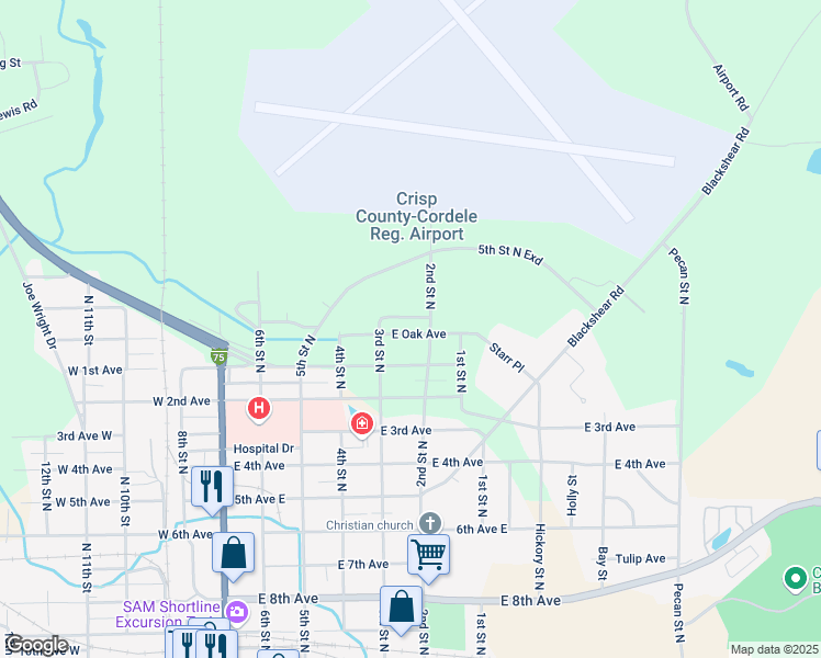 map of restaurants, bars, coffee shops, grocery stores, and more near 1211 2nd Street North in Cordele