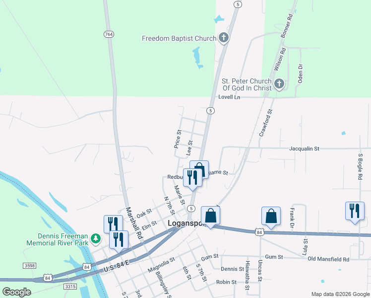 map of restaurants, bars, coffee shops, grocery stores, and more near 806 Lee Street in Logansport