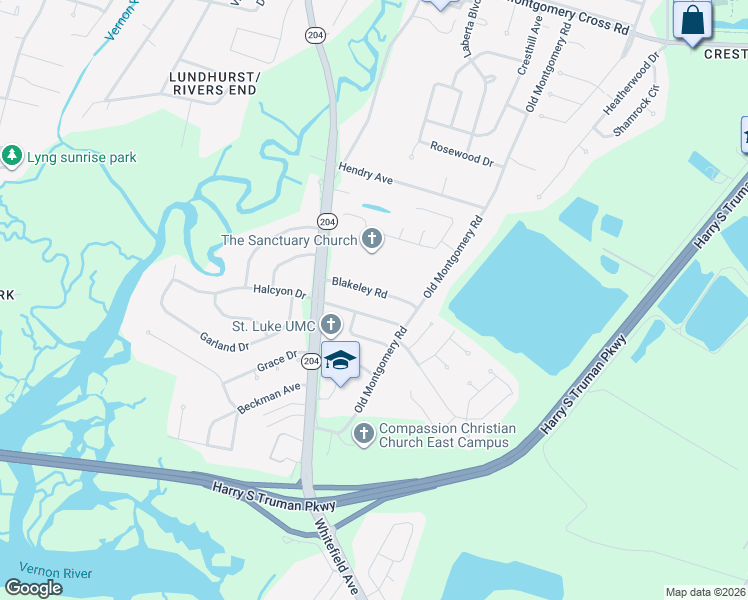 map of restaurants, bars, coffee shops, grocery stores, and more near 1410 Blakeley Road in Savannah
