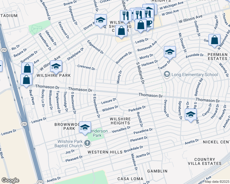 map of restaurants, bars, coffee shops, grocery stores, and more near in Midland