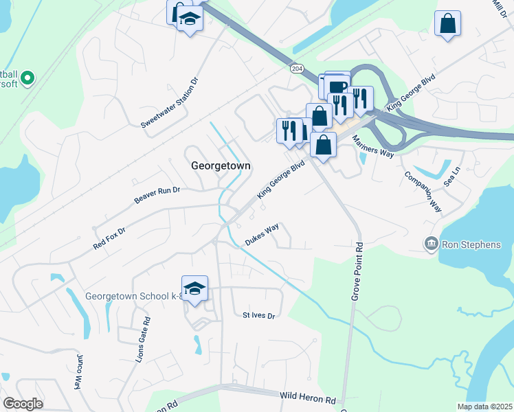 map of restaurants, bars, coffee shops, grocery stores, and more near 31 King Henry Court in Savannah