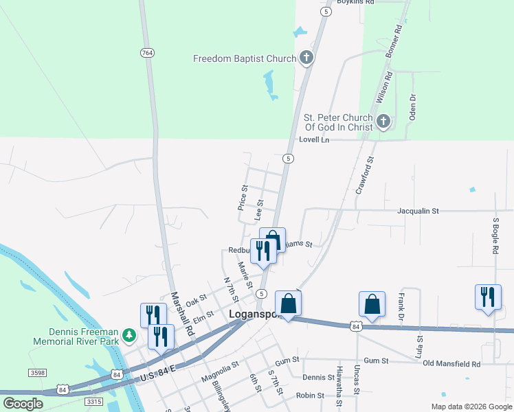 map of restaurants, bars, coffee shops, grocery stores, and more near 806 Lee Street in Logansport