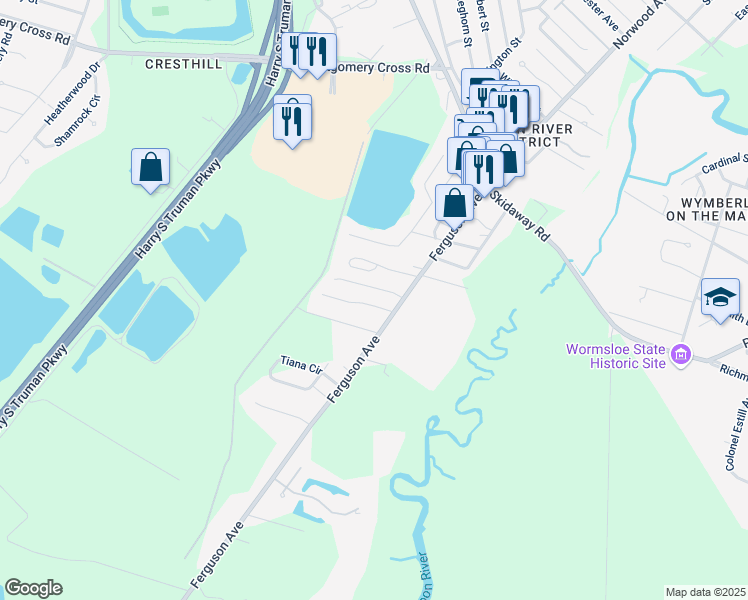 map of restaurants, bars, coffee shops, grocery stores, and more near 14 Tara Manor Drive in Savannah