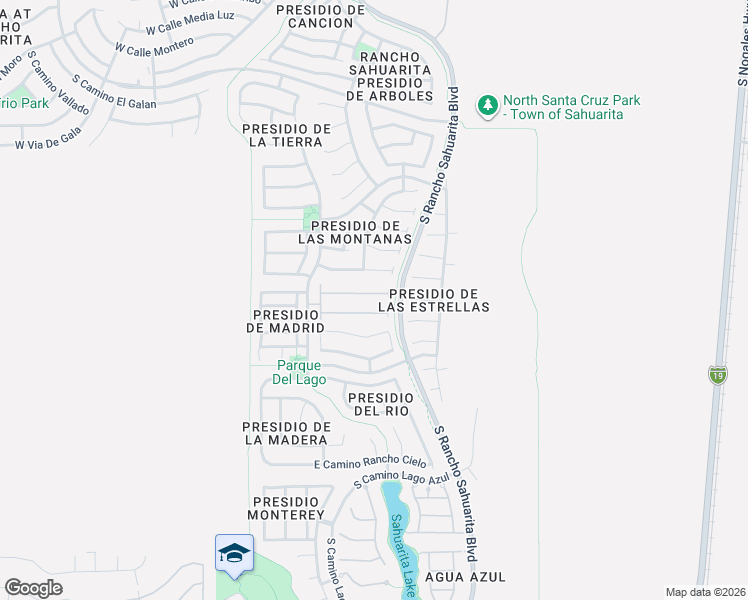 map of restaurants, bars, coffee shops, grocery stores, and more near 282 East Placita Nubes De Agua in Sahuarita