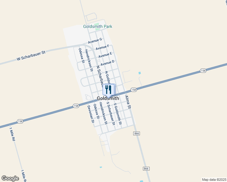 map of restaurants, bars, coffee shops, grocery stores, and more near 116 South Goldsmith Street in Goldsmith