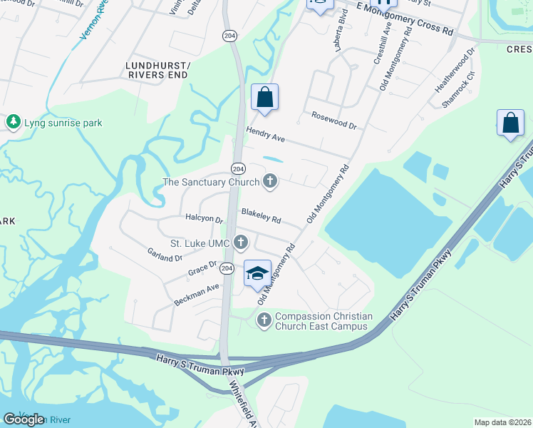 map of restaurants, bars, coffee shops, grocery stores, and more near 1410 Blakeley Road in Savannah