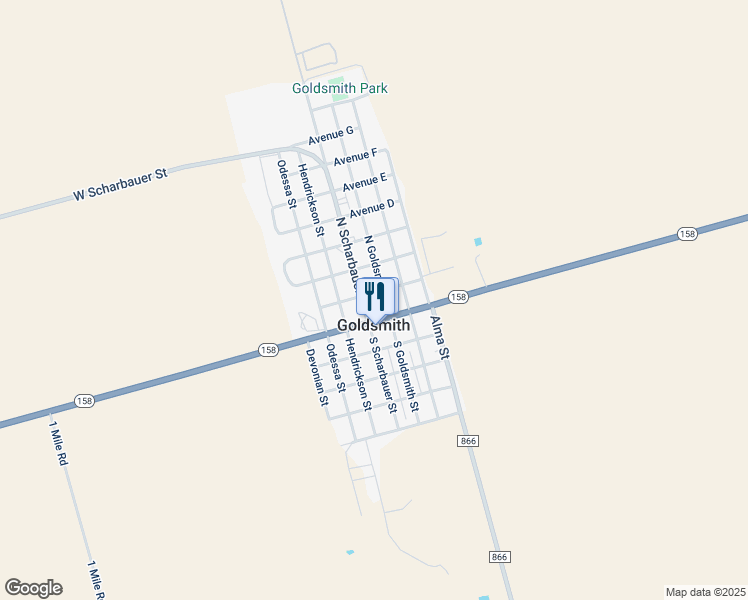 map of restaurants, bars, coffee shops, grocery stores, and more near 116 South Goldsmith Street in Goldsmith