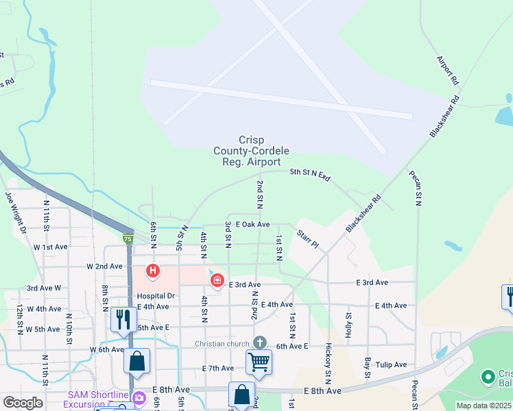 map of restaurants, bars, coffee shops, grocery stores, and more near 1211 2nd Street North in Cordele