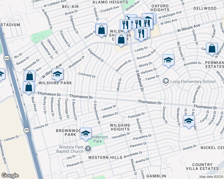 map of restaurants, bars, coffee shops, grocery stores, and more near in Midland