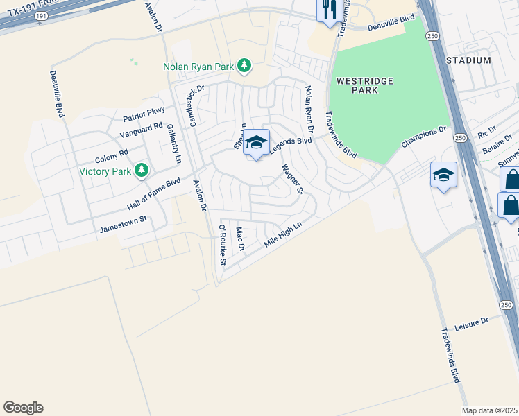 map of restaurants, bars, coffee shops, grocery stores, and more near 6011 Wagner Street in Midland