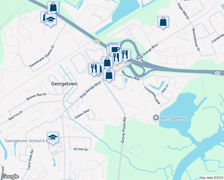 map of restaurants, bars, coffee shops, grocery stores, and more near 2000 Grove Point Road in Savannah