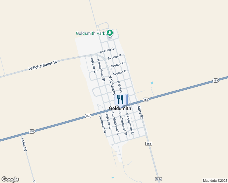 map of restaurants, bars, coffee shops, grocery stores, and more near Avenue B in Goldsmith