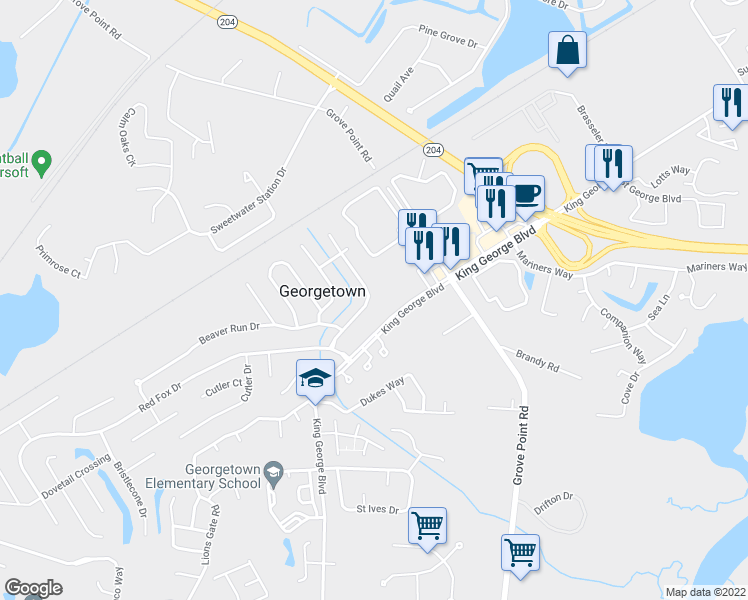 map of restaurants, bars, coffee shops, grocery stores, and more near 20 Barksdale Drive in Savannah