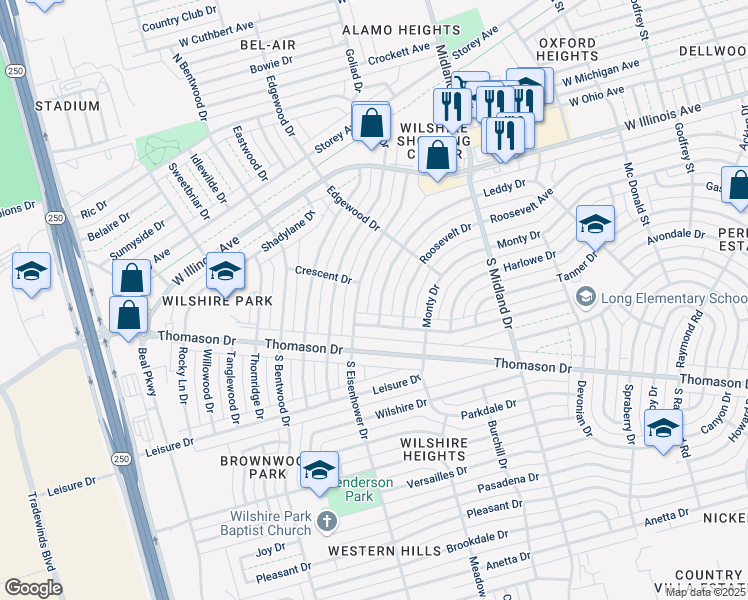 map of restaurants, bars, coffee shops, grocery stores, and more near 4526 Leddy Dr in Midland