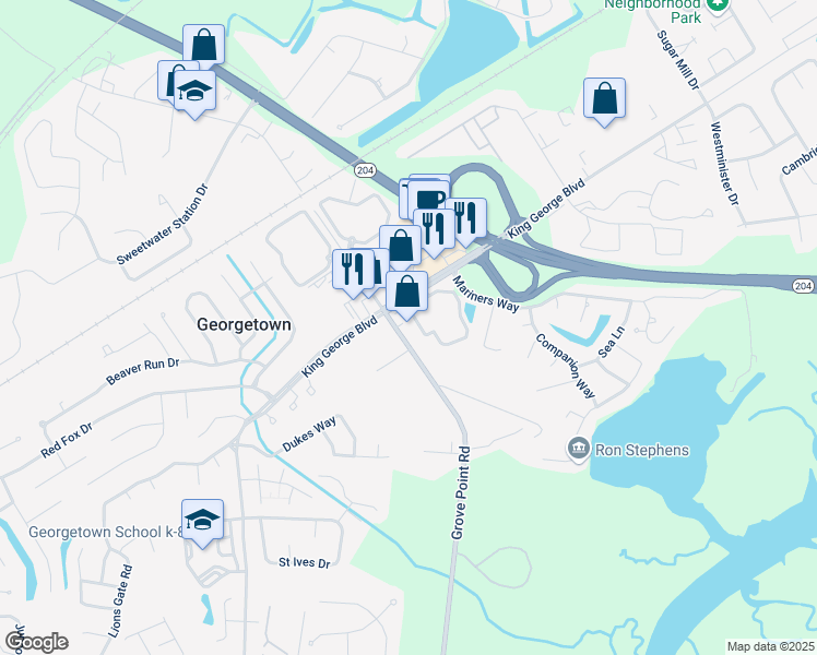 map of restaurants, bars, coffee shops, grocery stores, and more near 2000 Grove Point Road in Savannah
