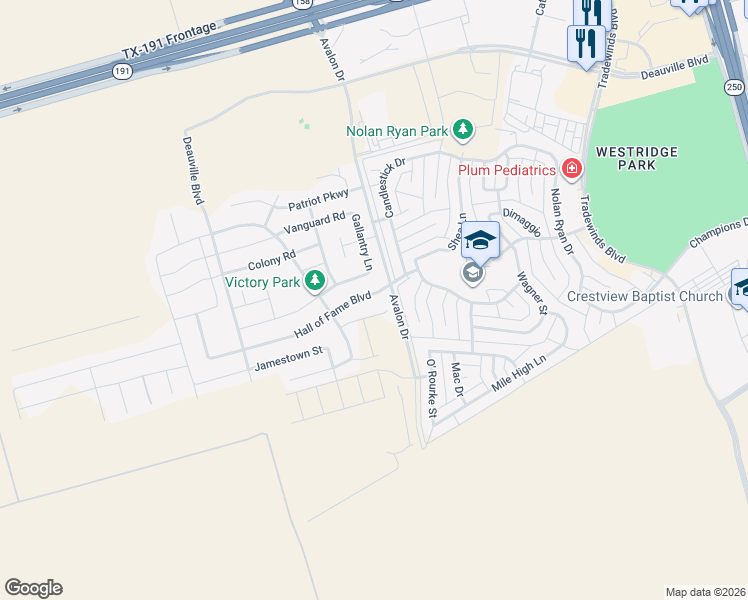 map of restaurants, bars, coffee shops, grocery stores, and more near 6504 Potomac parkway in Midland