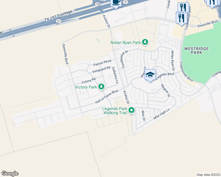 map of restaurants, bars, coffee shops, grocery stores, and more near Commonwealth Road in Midland