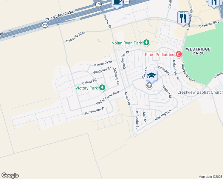 map of restaurants, bars, coffee shops, grocery stores, and more near Commonwealth Road in Midland
