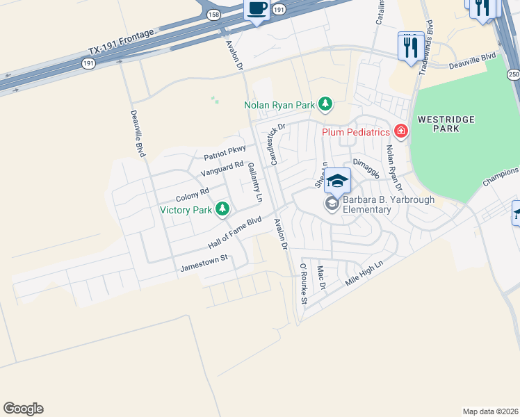 map of restaurants, bars, coffee shops, grocery stores, and more near Commonwealth Road in Midland