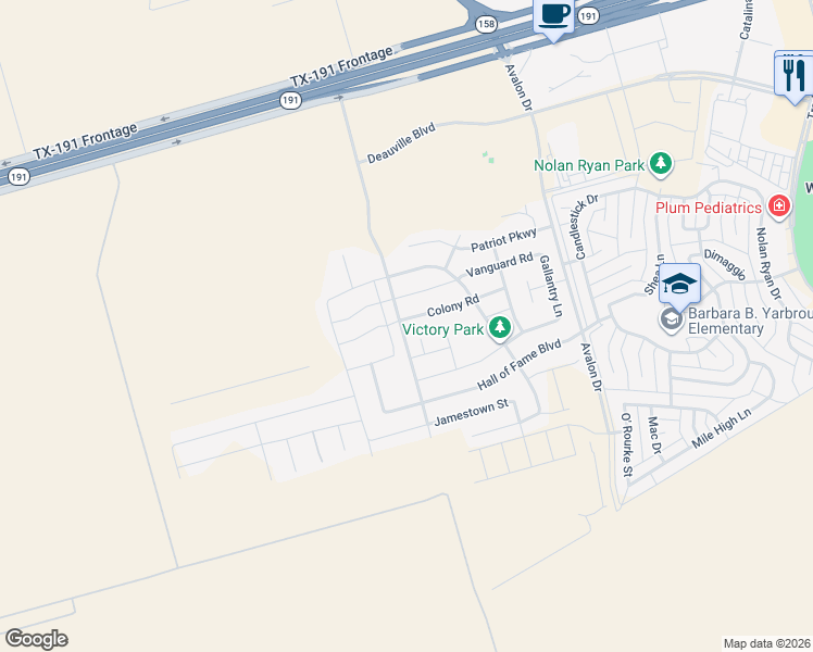 map of restaurants, bars, coffee shops, grocery stores, and more near 6711 Colony Rd in Midland