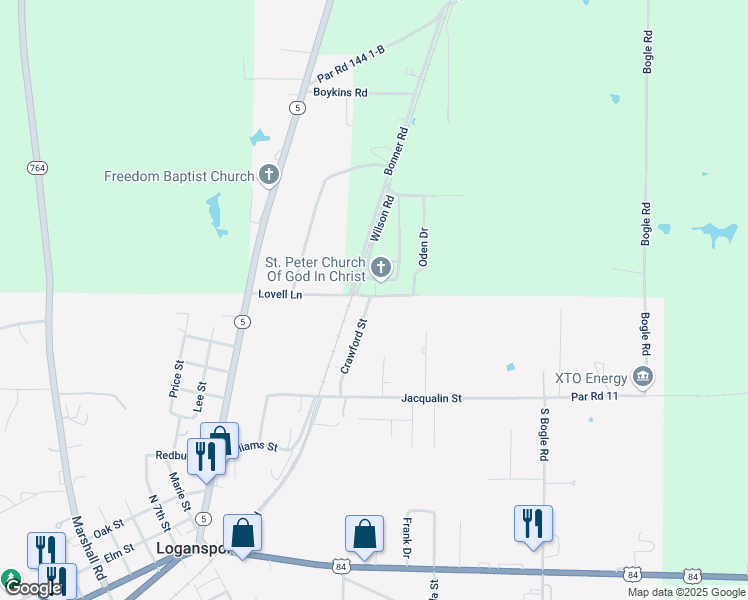 map of restaurants, bars, coffee shops, grocery stores, and more near 1007 Crawford Street in Logansport